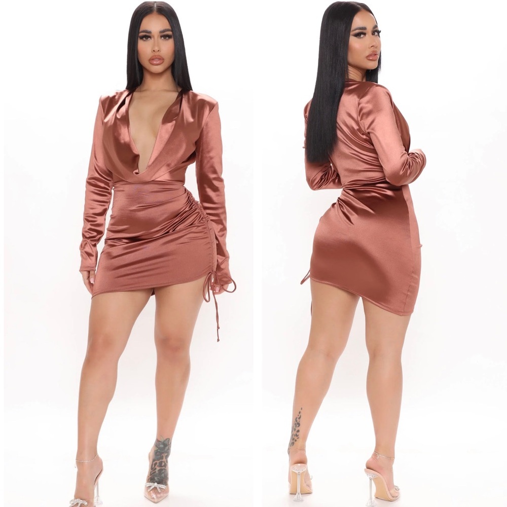 FASHION NOVA Satin Secrets Rose Mini Dress